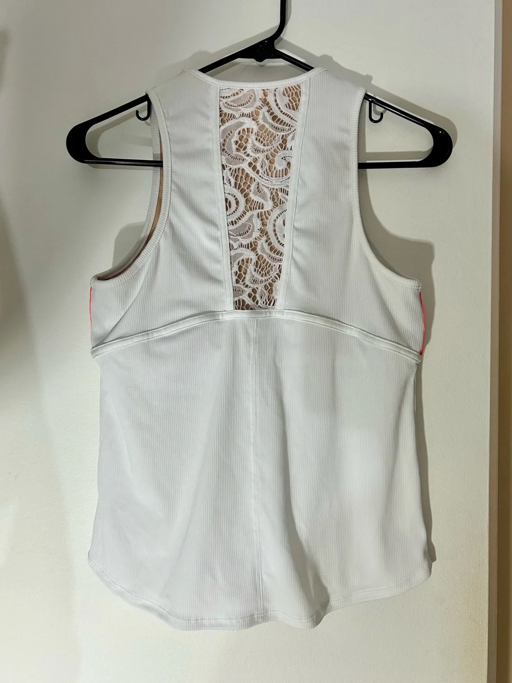 Lucky in Love White Racerback Tank with Lace Back Panel, Women’s Medium - Tennis